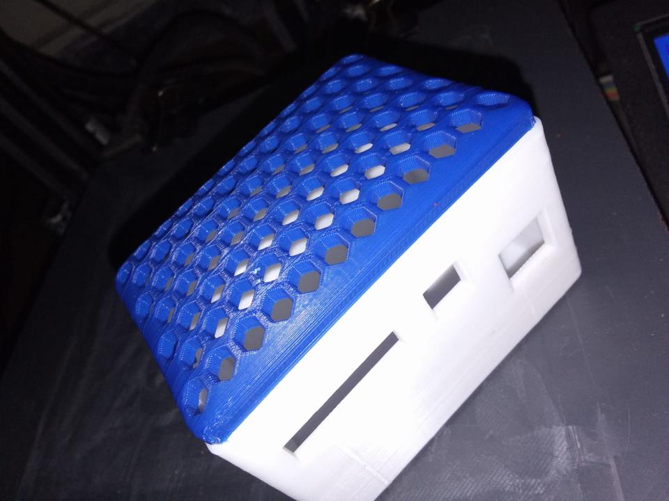 3D printed vented electronics enclosure with a blue lid